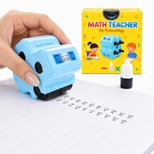 Math Teacher 4in1 Roller Stamp Addition Subtraction Practice Tool Blue Ink
