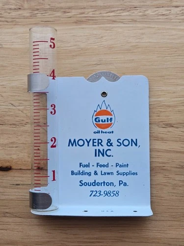 VINTAGE GULF OIL / GULF OIL HEAT (MOYER & SON INC.) RAIN GAUGE w/NR! L@@K!!!