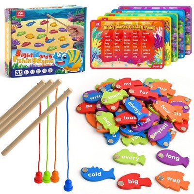 Coogam Wooden Magnetic Fishing Sight Words Game Learning Dolch Word Flashcards M