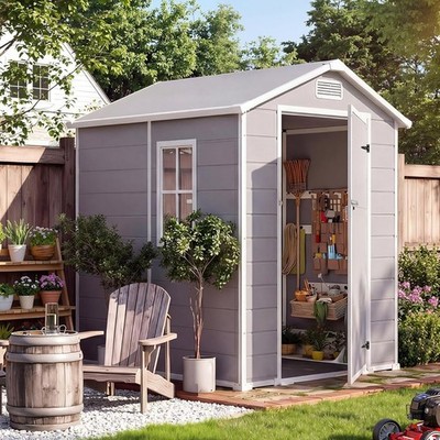 6'X4' Outdoor Resin Storage Shed with Floor, Plastic Garden Shed with Window