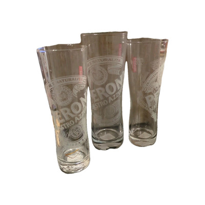 Peroni Nastro Azzuro, Clear Etched Beer Glasses 3 300ml Mancave Breweriana 