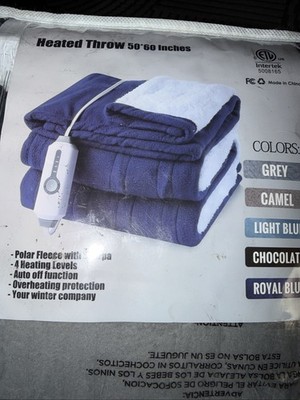 Heated Throw Blanket 50  x 60    Grey | 4 Heat Settings | Auto Shut-Off