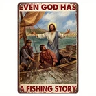 Vintage Fishing Story Aluminum Tin Metal Signs Home Décor Rustic Wall Art with "