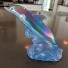 Fenton 95th Anniversary  Iridescent Blue Dolphin Waves Figure