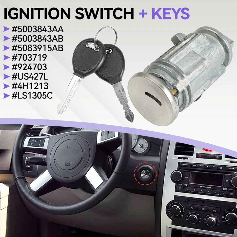 Ignition Switch Cylinder 5003843AB For Chrysler Dodge For Jeep Plymouth With Key Foto 2 de 4