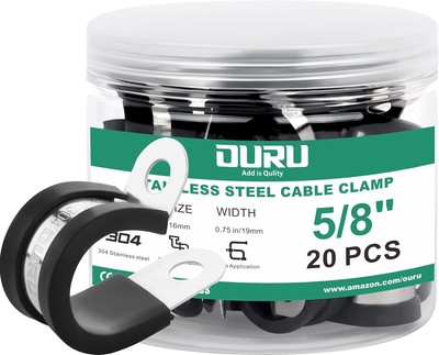 20pcs 5/8 Inch Stainless Steel Cable Clamps,Rubber Coated 5/8'', Black 