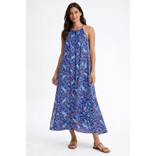 Old Navy Maxi Dress Women L Blue Bird Floral Halter Keyhole Boho Summer Flowy