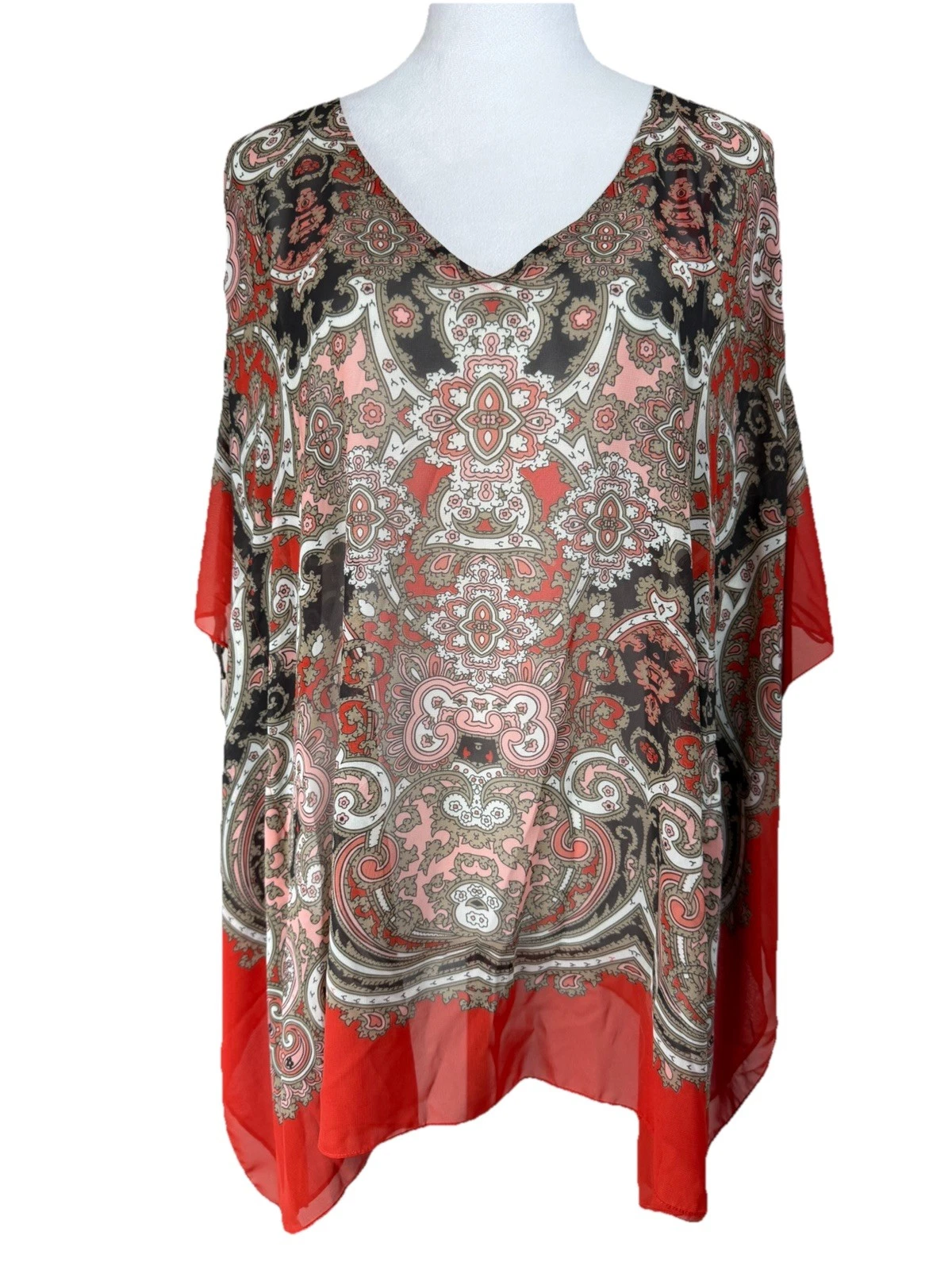 Michael Kors Women's Kimono Kaftan Poncho S/M Semi Sheer Cover-Up Colorful Flowy