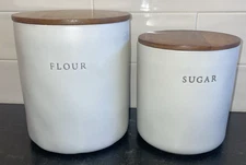 SET/2 ~Hearth & Hand Magnolia ~FLOUR + SUGAR ~ Stoneware Canisters w/ Wood Lids