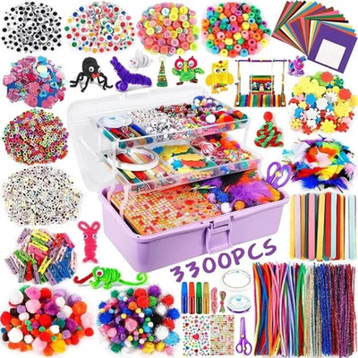 3300+ piece craft kits for children, craft materials in a craft case, DIY crafts