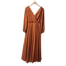 Revelry Juliet Chiffon Long Sleeve Maxi Bridesmaid Dress Rust Orange 14