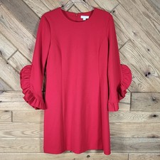 Katherine Barclay Montreal Womens Size M Ruffle Bell Sleeve Sheath Dress Red