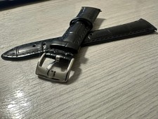 Omega 20mm Leather Black Band with Steel Watch Bracelet Strap Buckle