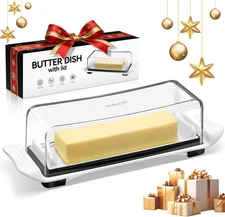 Airtight Butter Dish with Lid, Butter Keeper for Countertop and Refrigerator, Di