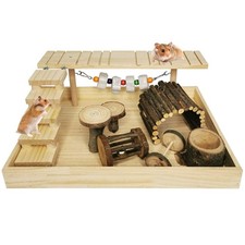 Dwarf Hamster Activity Playground Natural Wood Gerbil Climbing Platform Mice ...