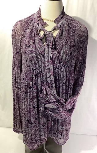 Lauren Ralph Lauren Woman’s Top Size XL Color Purple Paisley Design Long Sleeve