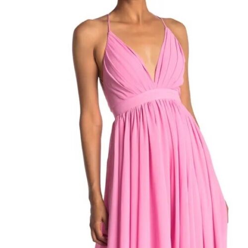 Meghan LA Enchanted Garden Maxi Dress In Bubblegum Pink Halter Size Large 8-10 - Picture 2 of 9