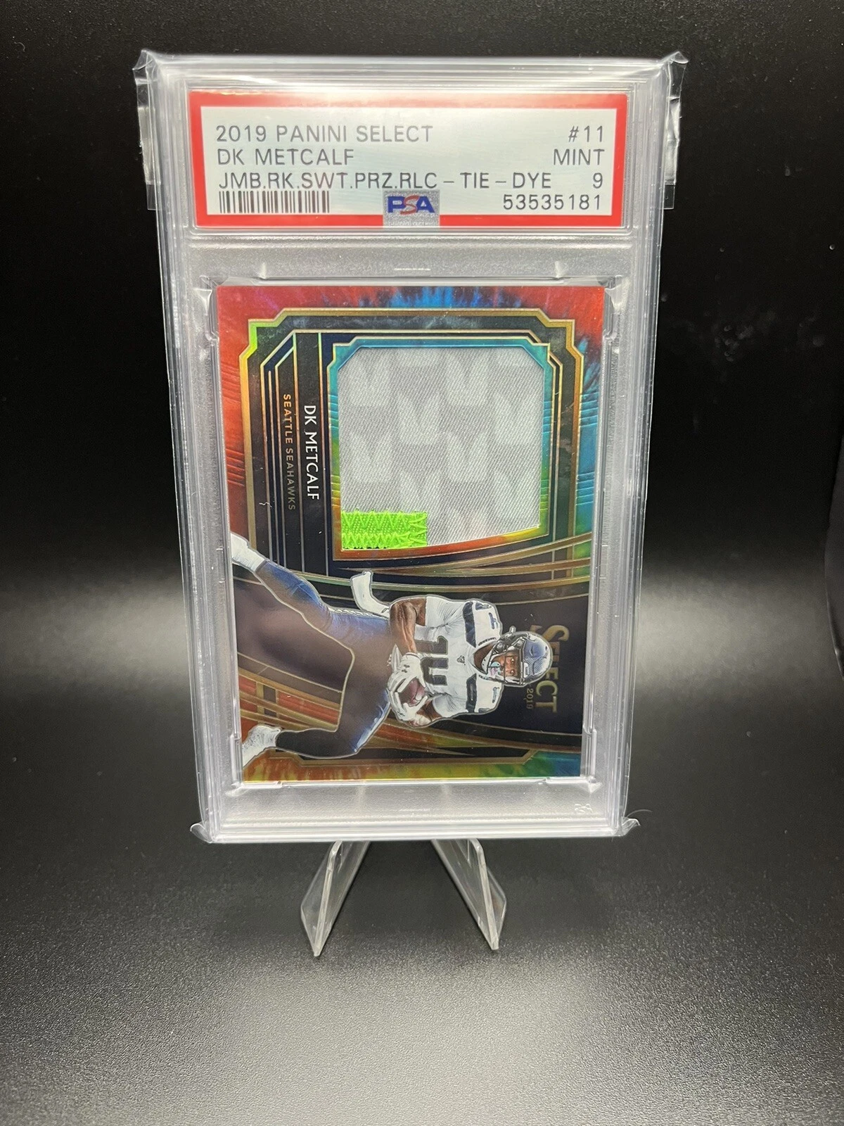 DK Metcalf Panini Select Jumbo Rookie Swatch Prizm Relics #11 Tie-Dye