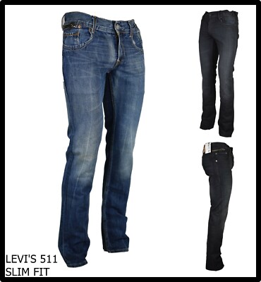 levis 511 jeans da uomo slim fit pantaloni levi's w28 w30 gamba dritta blu nero 