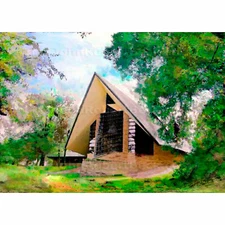 ACEO Card Signed Print (2.5" x 3.5") Praying Hands - Frank Lloyd Wright Church