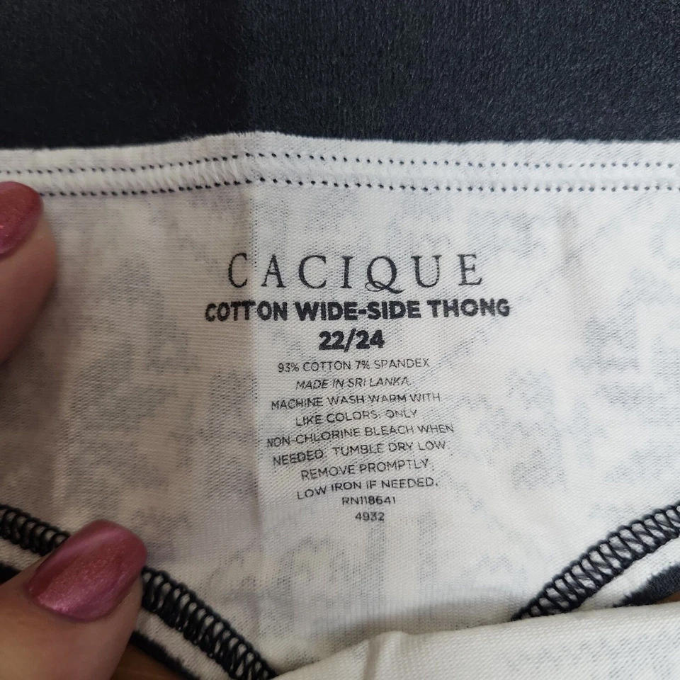 Cacique Womens Black White Cotton Wide Strap Thong Bikini Bottom Size 22/24 - Image 4 of 4