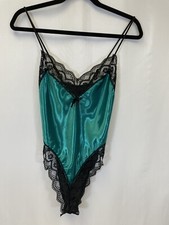 Vintage Lady Cameo Nylon Teal Lacey Bodysuit Teddy Lingerie Made In USA SZ M