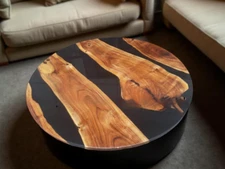 Handmade Black Epoxy River Coffee Table – Live Edge Wood Resin Art – Unique Gift