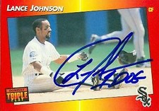Lance Johnson autographed baseball card White Sox 1992 Donruss Triple Play #239
