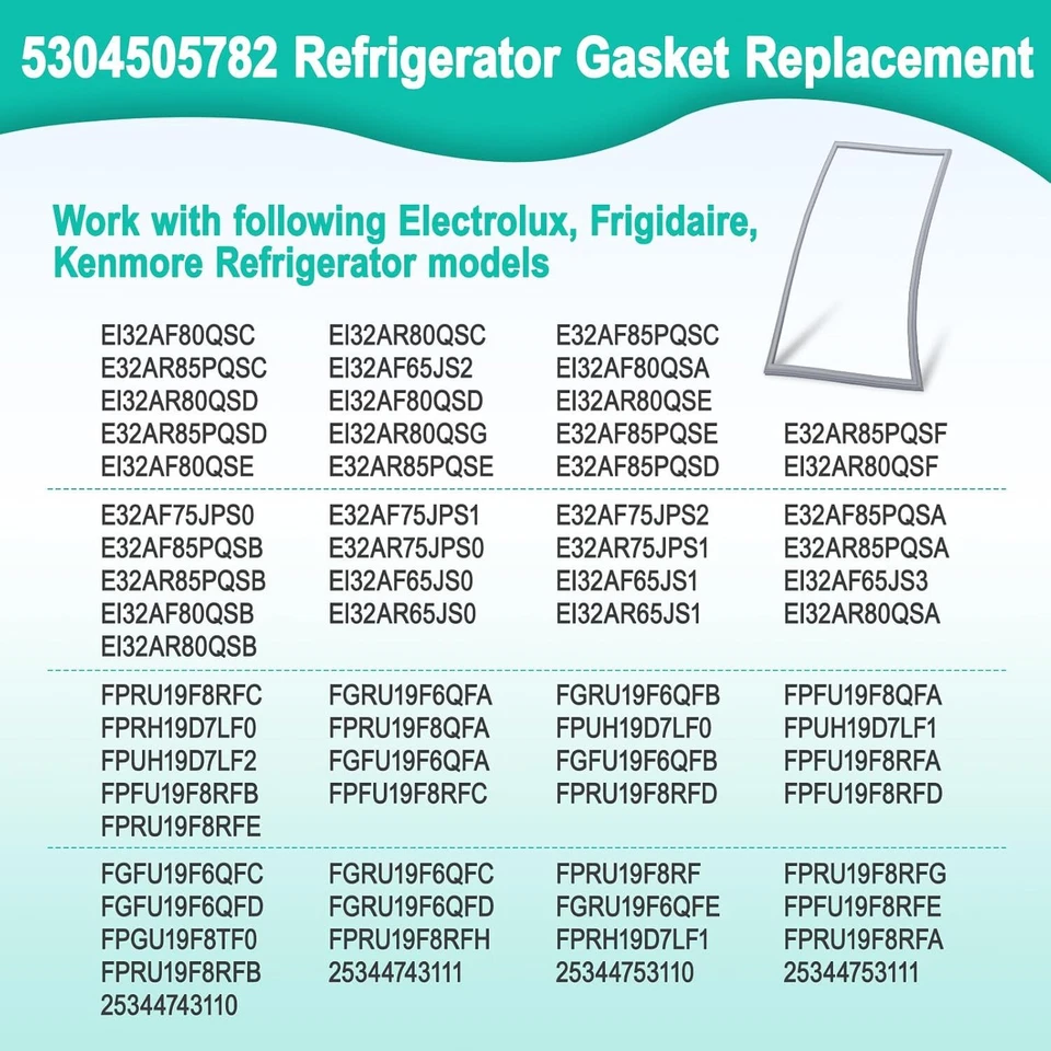 Paquete de 2 juntas de sellado de puerta de refrigerador 5304505782 aptas para puerta Electrolux Frigidaire Foto 3 de 4