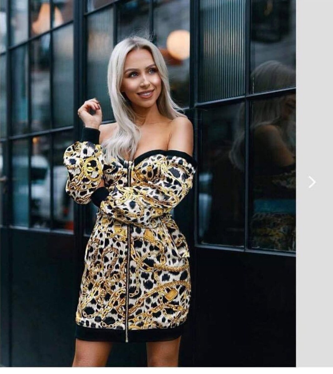 H&M x Moschino Chain Leopard Print Off The Shoulder Dress