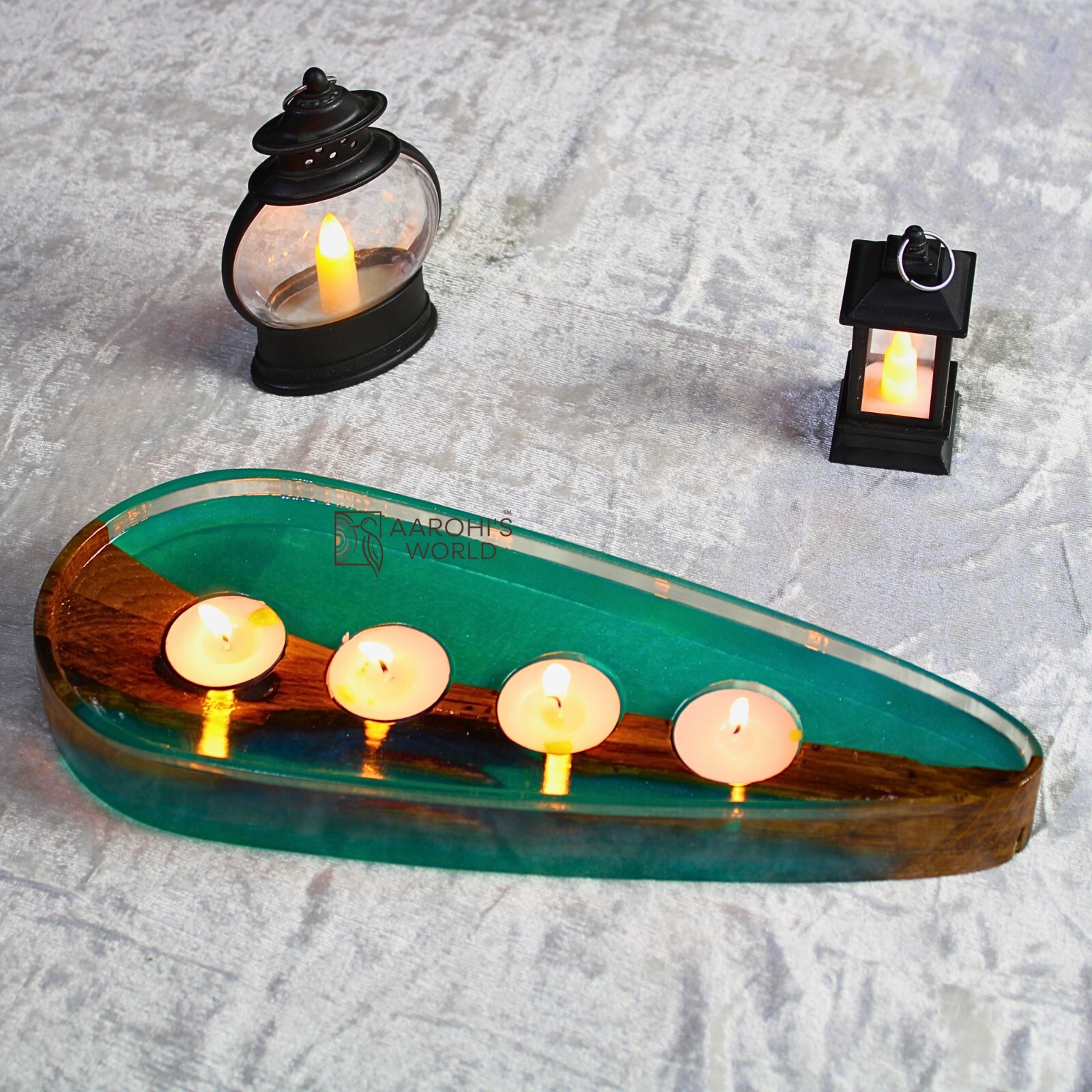 Reclaimed Oak Wood and epoxy resin candle holder, 4 slots-image