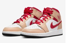 Nike Air Jordan 1 Mid Beige Red GS Size 5.5Y/ 7 Women 554725-201. FREE SHIPPING