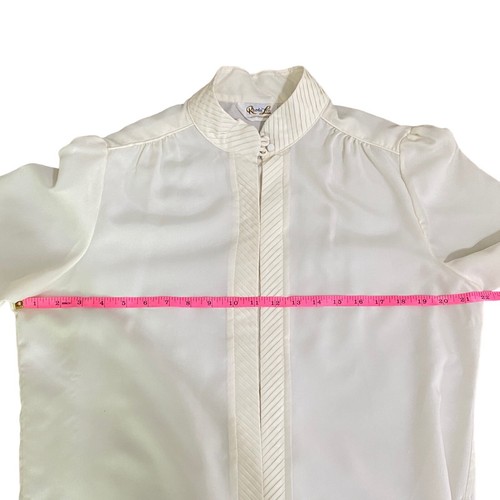 VTG Rhoda Lee 50s 60s White Ivory Blouse Sz 16 High Neck Short Sleeve Button Up - Picture 10 of 18