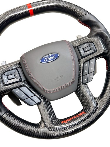 GENUINE FORD F150 RAPTOR CARBON FIBER STEERING WHEEL PADDLE SHIFTER BLK LEATHER - Picture 3 of 10