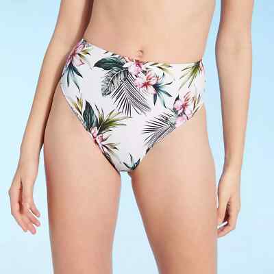 Shade & Shore Bikini Bottom Women's Small White Tropical Nylon Stretch High Leg