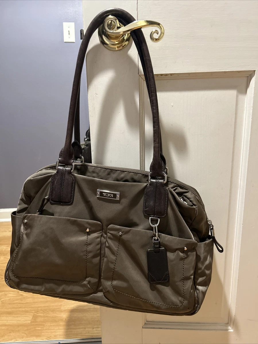 Tumi Womens Duffel Bag Black Weekender Leather Nylon Dual Handle
