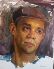 Oil Portrait Painting Young Man Brown Eyes Contemporary Realism Impressionism 