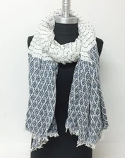 New Women Long Scarf Ticking Striped Navy White Oblong Shawl Wrap Soft Pashmina