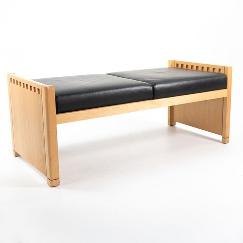 1995 Brian Kane Metropolitan Furniture 2-Seat Mission Bench Maple Black Leather - Picture 7 of 12