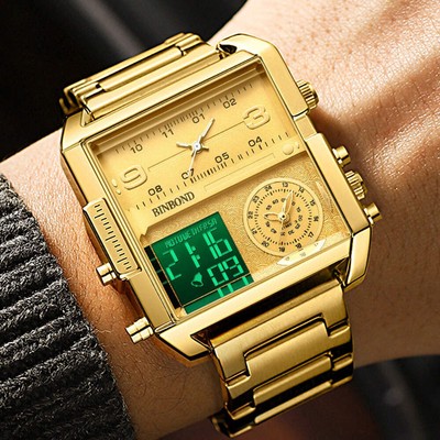 Stylish Men's Large Dial Multi-functional Sports Quartz Watch with Leather Strap