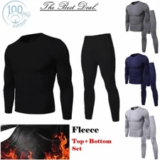 Men 100% Cotton Thermal Fleece Lined Long Johns Warm Underwear Top+Pants 2PC Set