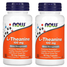 NOW FOODS 2 packs L-Theanine 100 mg 90 Veg Capsules x2 PACKS