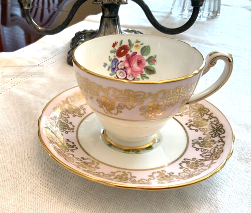 VTG Hammersley Pink Floral Queen Anne Footed Cup & Saucer Gold Trim England - Picture 7 of 10