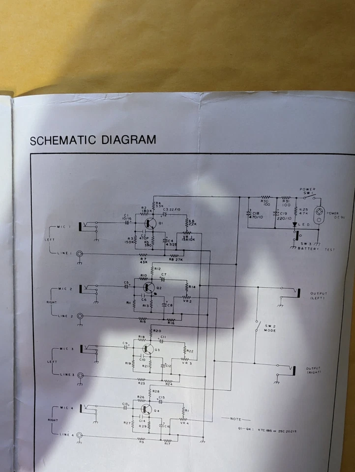 4-Channel Stereo Mic Mixer Owner’s Manual w/schematic - Realistic # 32-1105 - Image 2 of 2