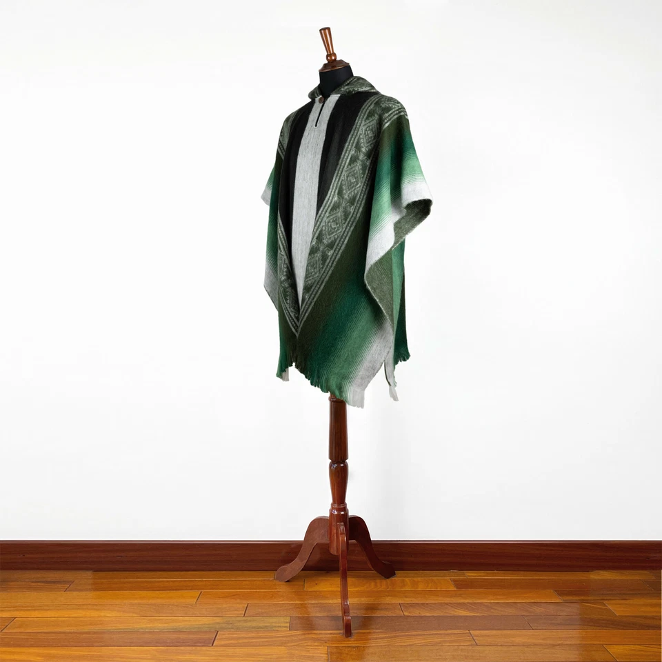 Lightweight Baby Alpaca Wool UNISEX Cape Poncho Pullover Handmade GREEN ECUADOR - Image 4 of 4