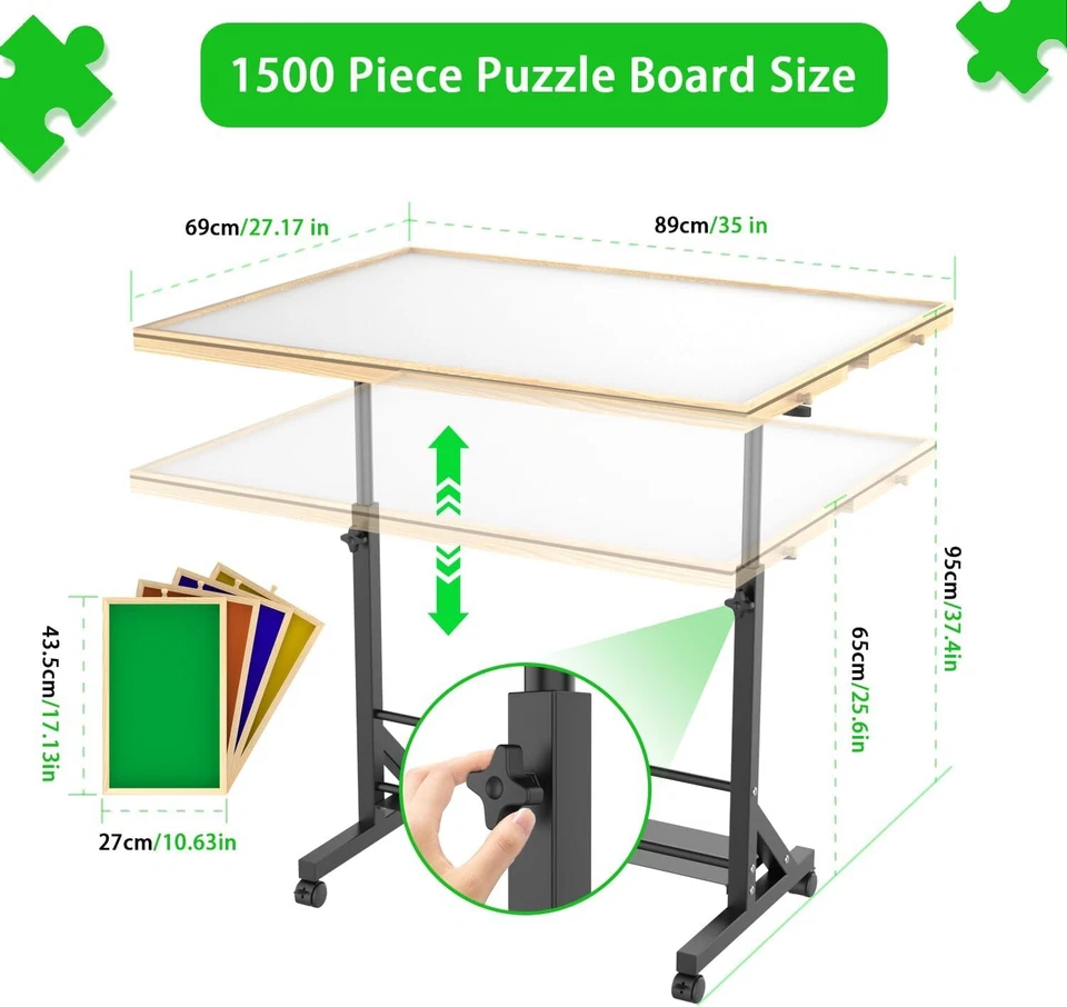1500pcs Puzzle Jigsaw Table Adjustable Height&Up Puzzle Board w 4 Draws Cover AU - image 4 of 4