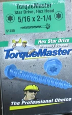 STAR DRIVE HEX WASHER HEAD MASONRY SCREWS - 50 PC - 5/16" X 2/14"