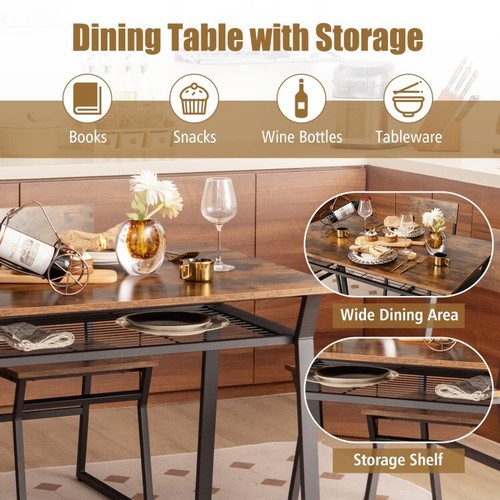 5 PCS Kitchen Dining Set Rectangle Table & 4 Chairs W/Storage Rack & Metal Frame - Picture 10 of 11