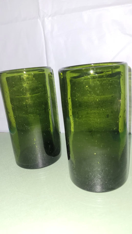 Juego de 2 vasos de bola alta de vidrio burbuja soplado a mano ARTLAND IRIS GREEN 20 OZ Foto 4 de 4