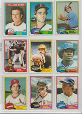 (9) 1981 TOPPS BASEBALL CARDS ( OVER 55 YEARS OLD) EX. TO MINT CONDITION!